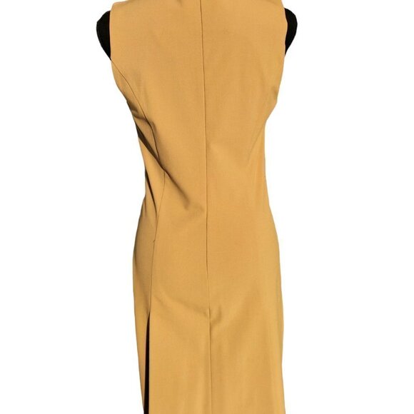 3120) Mary Mc Fadden Sleeveless (Dark) Tan Pleated Sheath  Dress size 4 - Picture 4 of 5